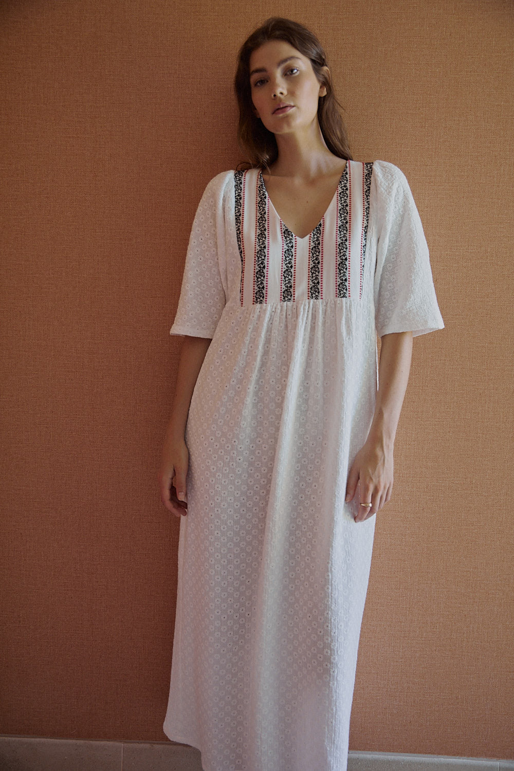 AURORA dress with small embroidered flower