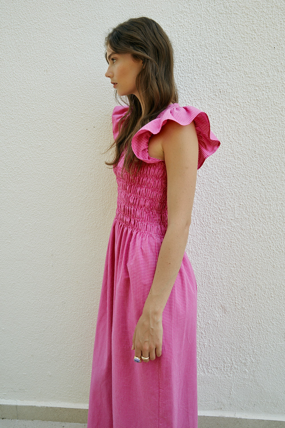 Vestido MARINA cuadro fucsia