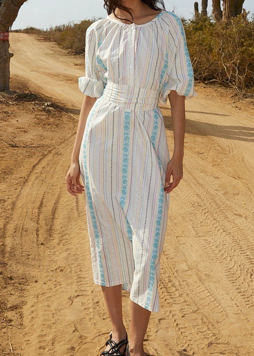 ALE jacquard dress with stripes and embroidered flowers