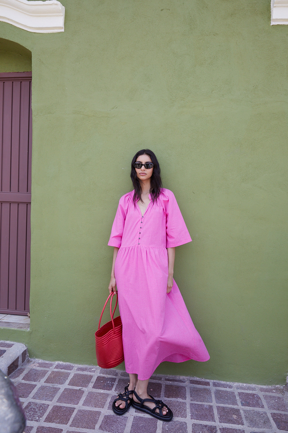 Vestido KAYLA cuadro fucsia pequeño