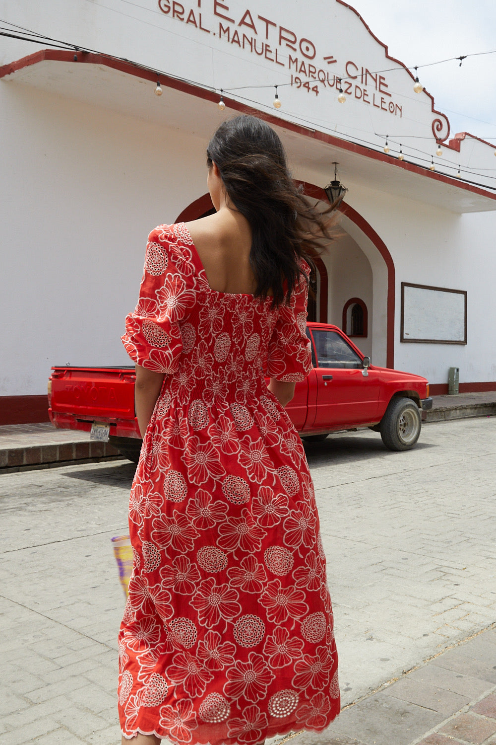 Red embroidered FRIDA dress