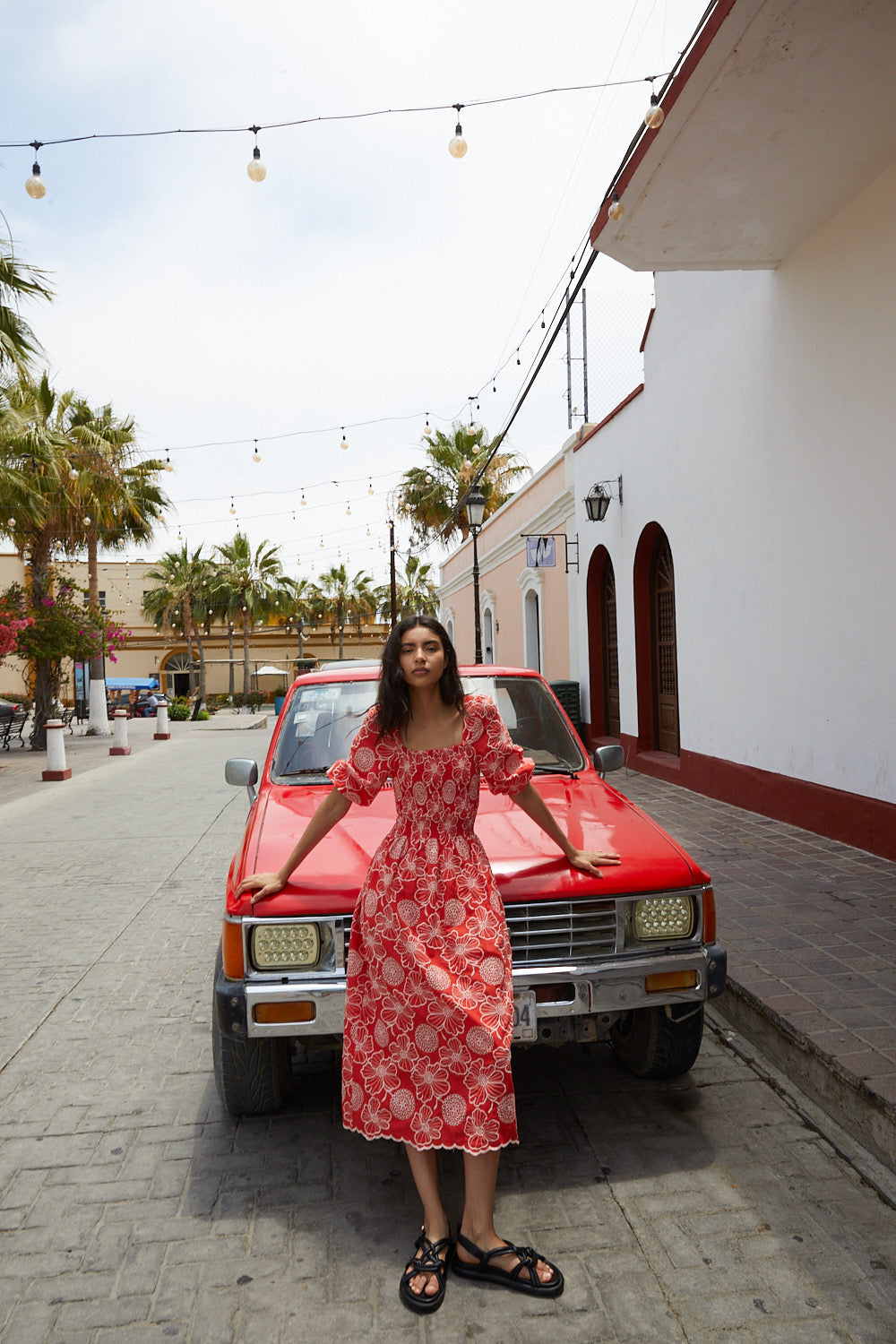 Red embroidered FRIDA dress